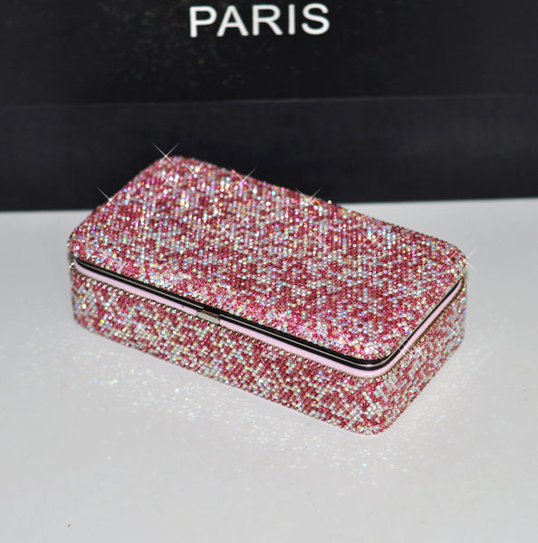 Luxury Full Diamond Jewelry Box Inlaid Rhinestones with Mirror Inside