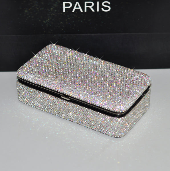 Luxury Full Diamond Jewelry Box Inlaid Rhinestones with Mirror Inside