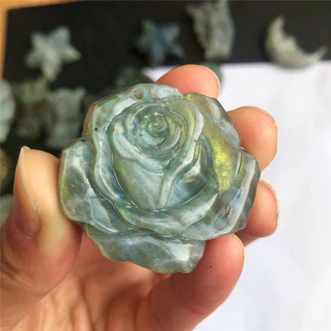crystal carvings roses labradorite