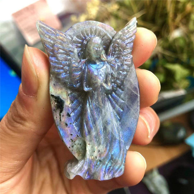 crystal carvings angel labradorite